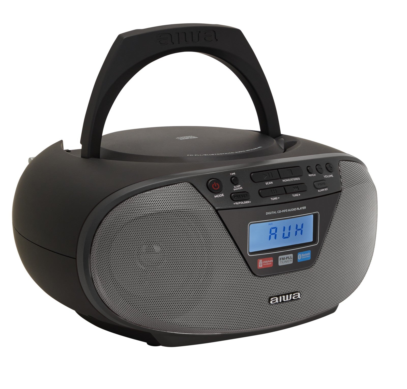 Aiwa BBTU-400BK Hordozható CD rádió, Bluetooth, USB bemenettel, órával és ébresztőórával