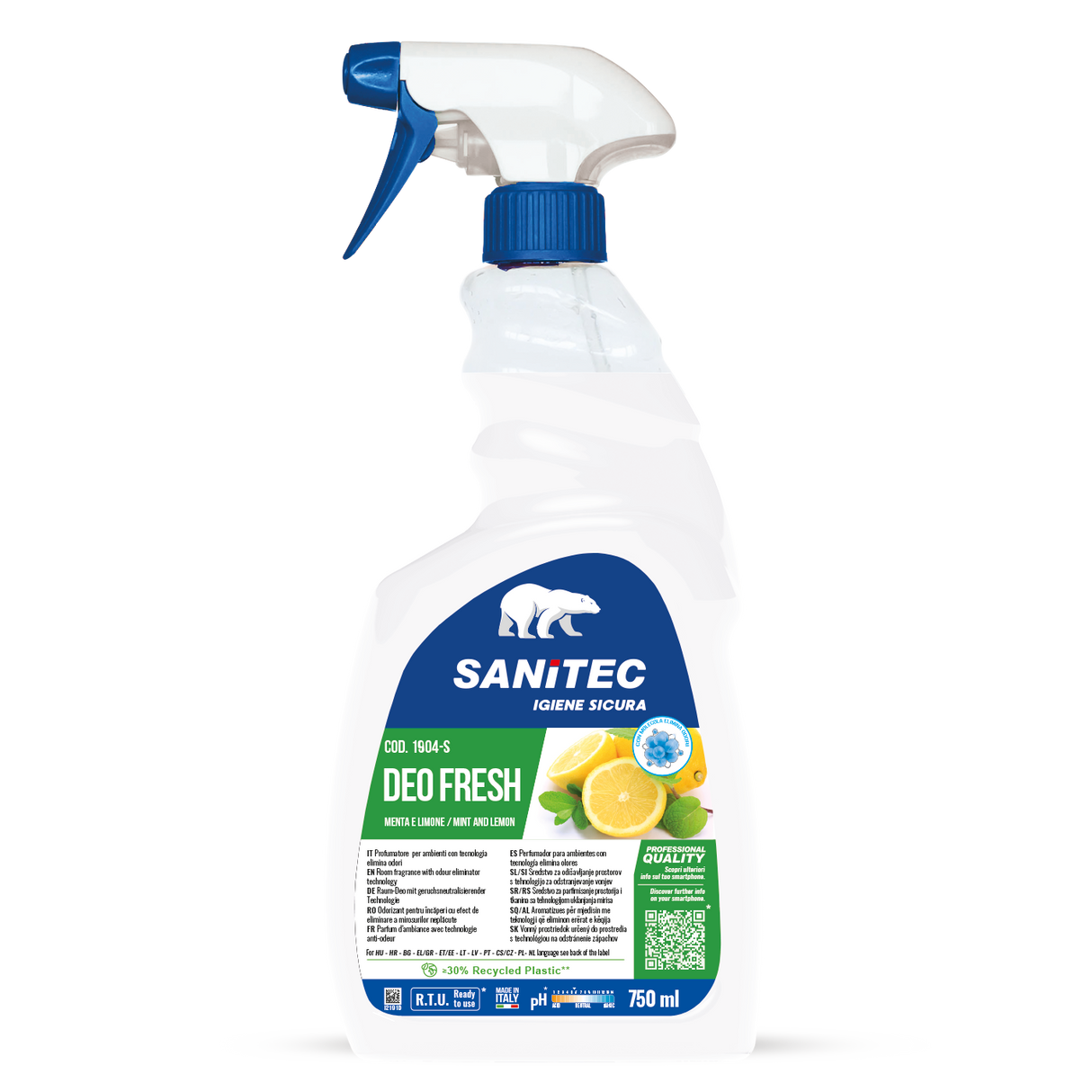 Textil és légfrissítő mentás-citromos illattal 750 ml - Sanitec Deo Fresh Mint and Lemon 1904-S