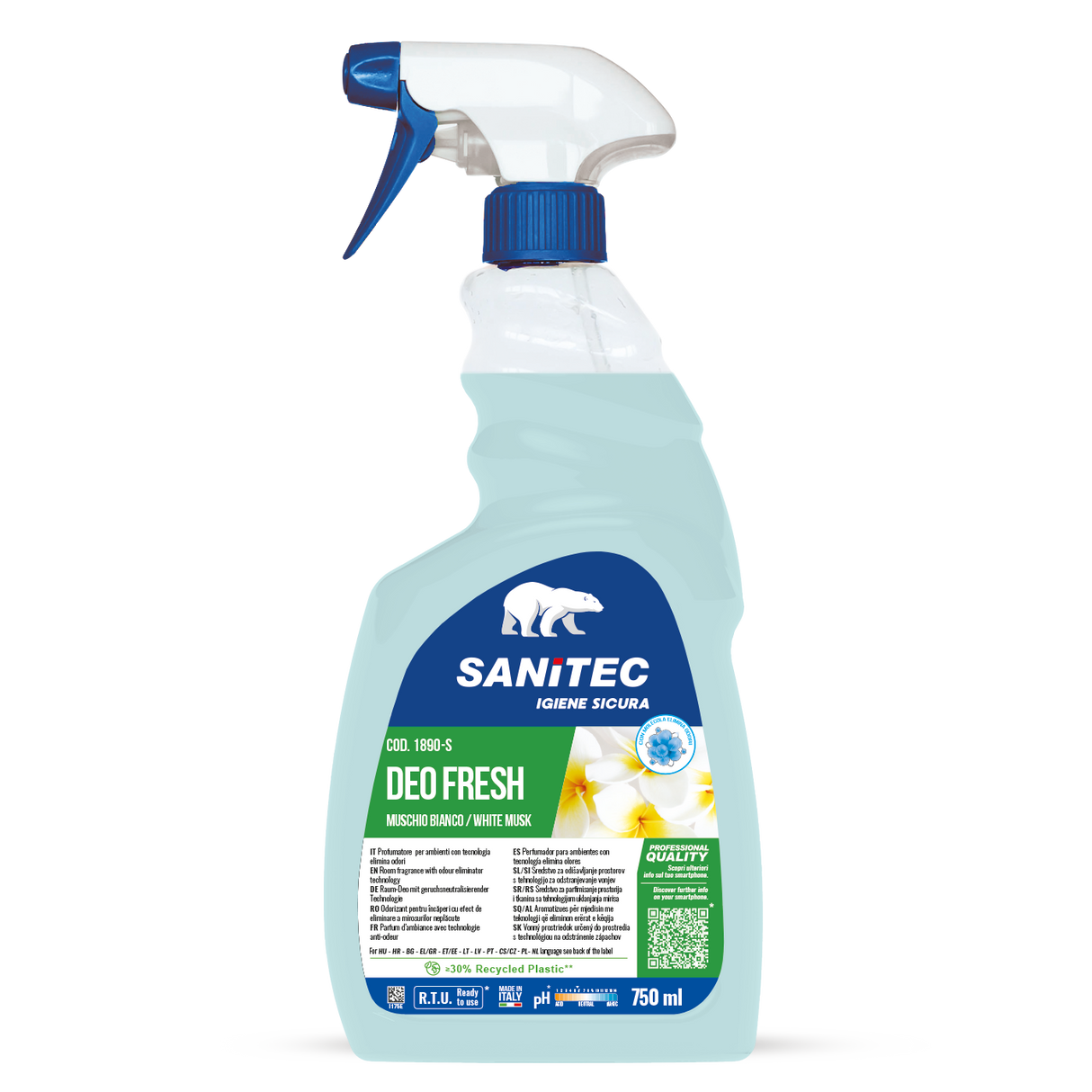 Textil és légfrissítő fehér pézsma illattal 750 ml - Sanitec Deo Fresh White Musk 1890-S