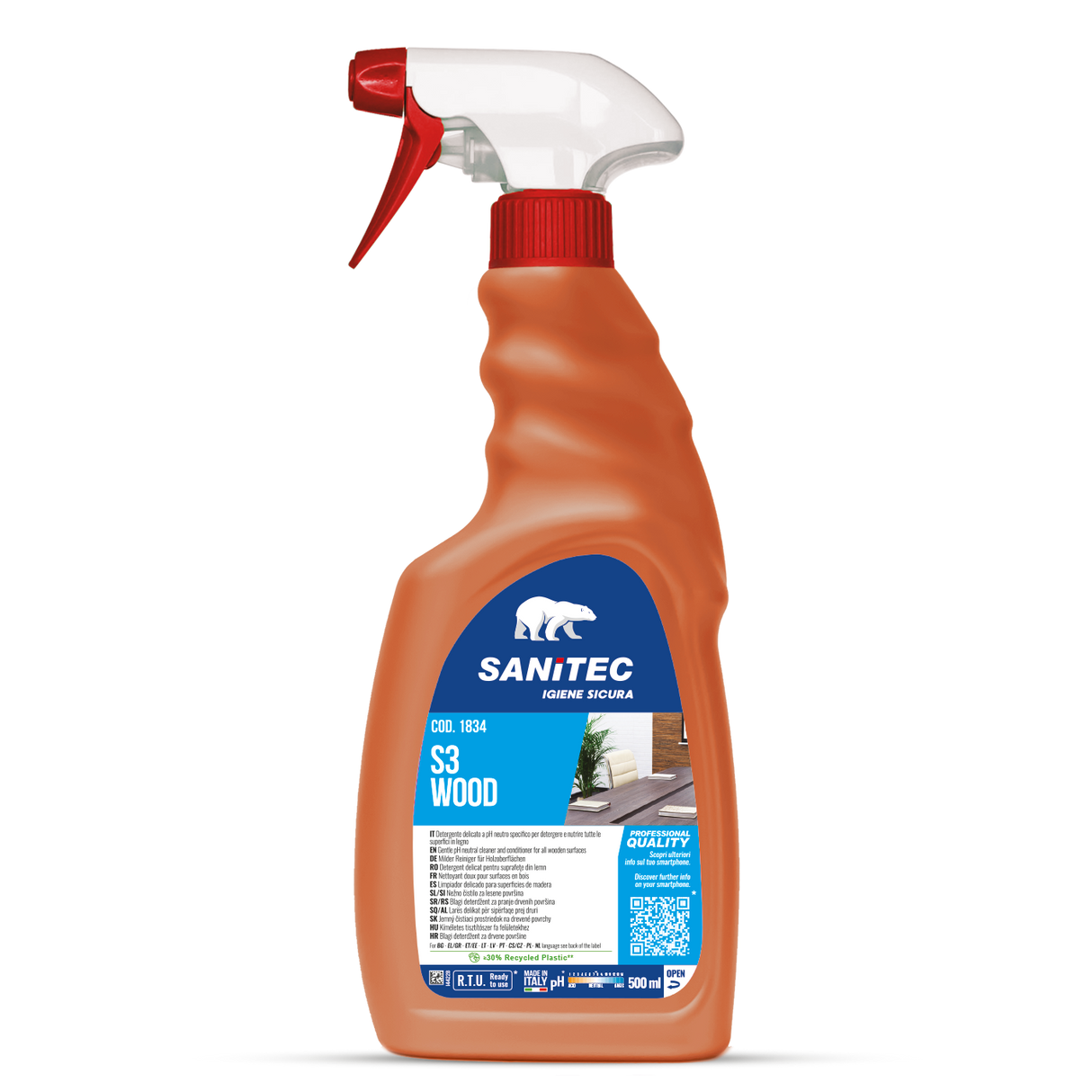 Kiméletes tisztítószer fa felületekhez 500 ml - Sanitec S3 Wood 1834