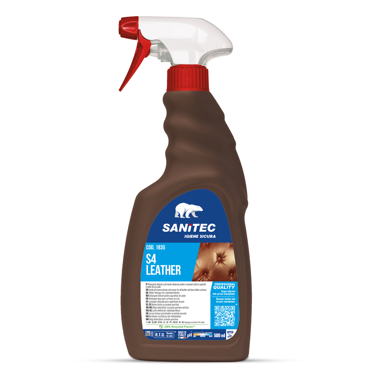 Bőr vagy műbőr tisztító és frissítő spray 500 ml - Sanitec S4 Leather 1835