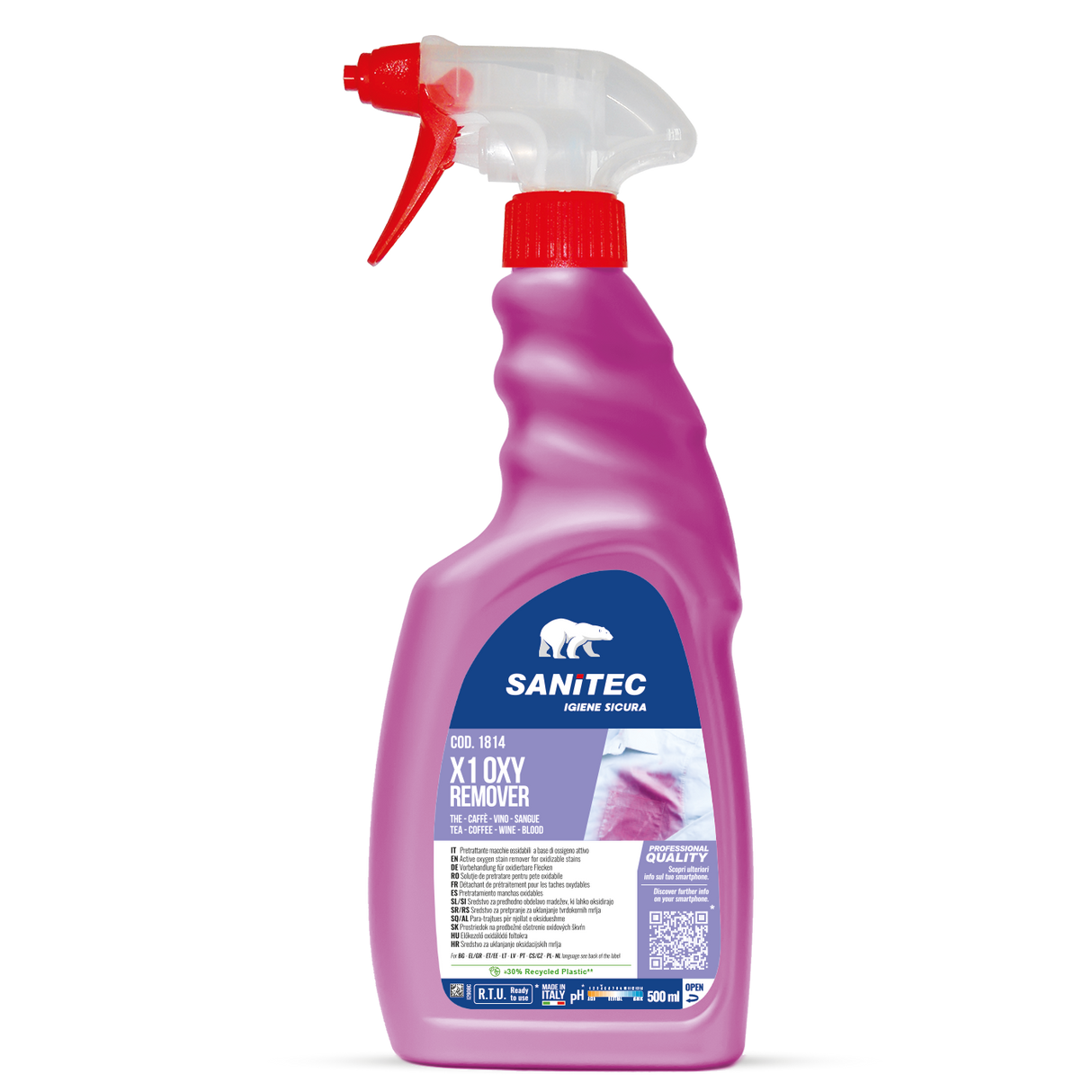 Aktív oxigén tartalmú előkezelő spray ruhákhoz 500 ml - Sanitec X1 Oxy Remover 1814