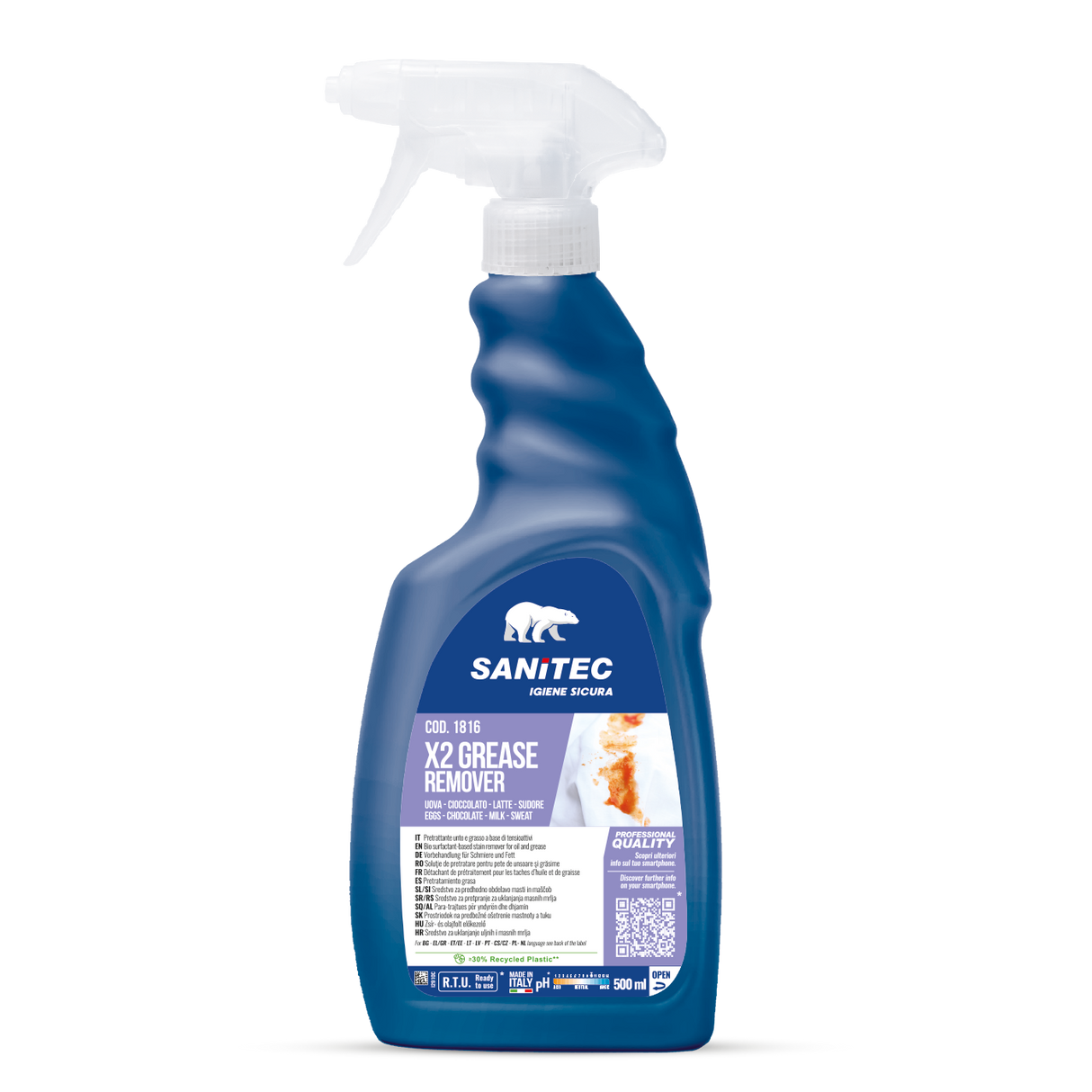 Enzimalapú előkezelő  spray zsíros és olajos szennyeződéshez 500 ml - Sanitec X2 Grease Remover 1816