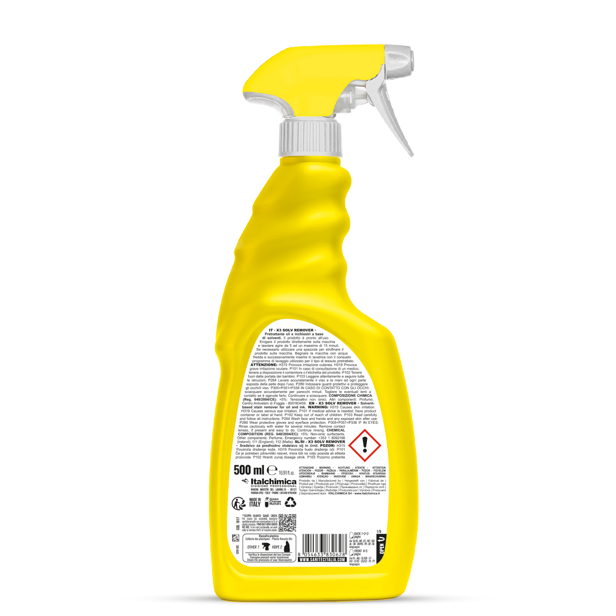 Oldószer alapú előkezelő spray olajos és tintafoltos szennyeződéshez 500 ml - Sanitec X3 Solv Remover 1817