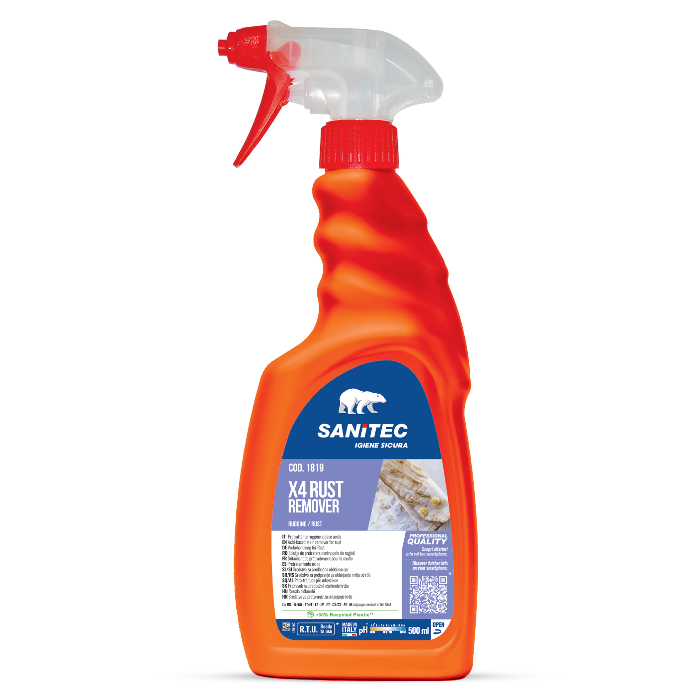 Savalapú folteltávolító előkezelő spray rozsdafoltok ellen 500 ml - Sanitec X4 Rust Remover 1819