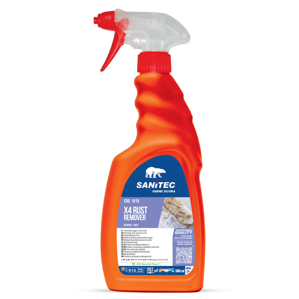 Savalapú folteltávolító előkezelő spray rozsdafoltok ellen 500 ml - Sanitec X4 Rust Remover 1819