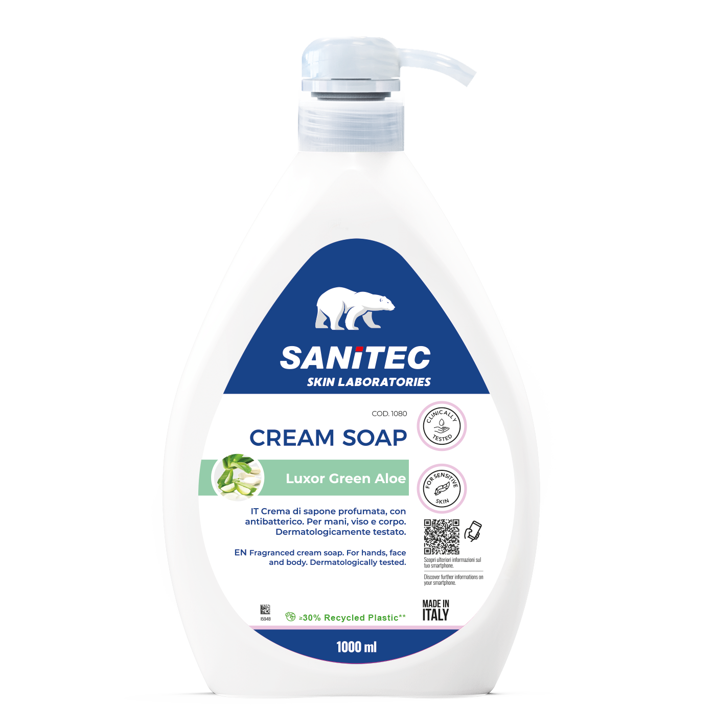 Illatos Aloe Vera antibakteriális krémszappan pumpás adagolóval 1000 ml - Sanitec Cream Soap Luxor Green Aloe 1080