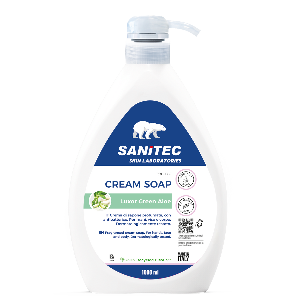 Illatos Aloe Vera antibakteriális krémszappan pumpás adagolóval 1000 ml - Sanitec Cream Soap Luxor Green Aloe 1080