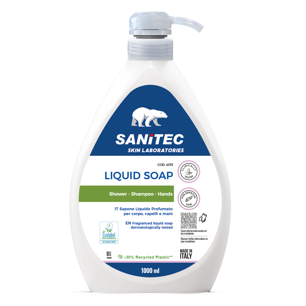 Illatosított folyékony szappan testre, hajra és kézre pumpás adagolóval 1000 ml - Sanitec Liquid Soap Green Power 4015